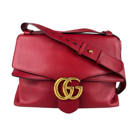 Gucci Handbags - GUCCI Red Leather GG Marmont Shoulder Bag